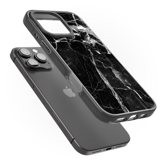 iPhone 16 Pro Max Black Onyx Marble Texture Black Impact Phone Case