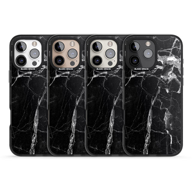 iPhone 16 Pro Max Black Onyx Marble Texture Black Impact Phone Case