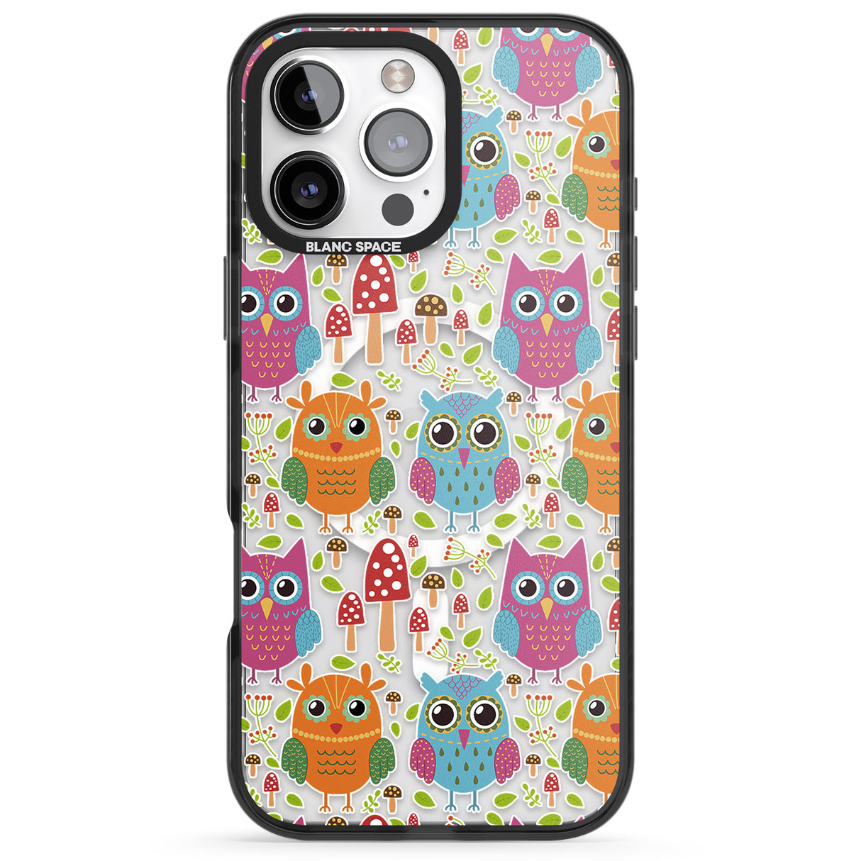 iPhone 16 Pro Max Forrest Owl Clear Pattern Black Impact Phone Case