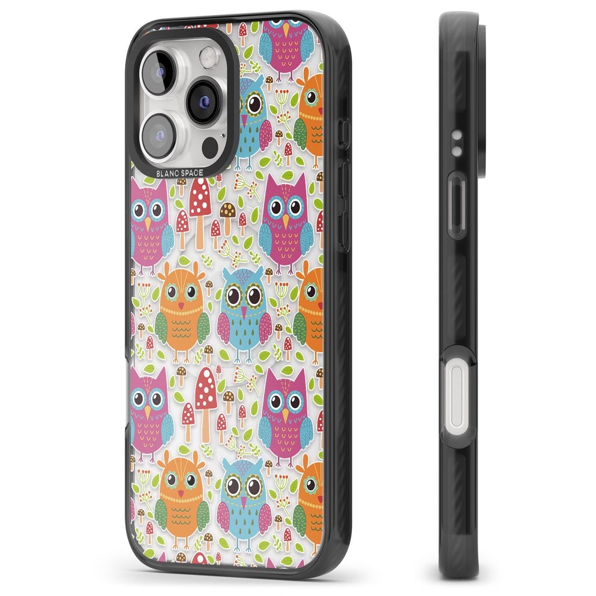 iPhone 16 Pro Max Forrest Owl Clear Pattern Black Impact Phone Case