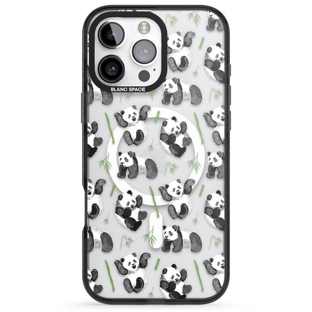 iPhone 16 Pro Max Watercolour Panda Pattern Black Impact Phone Case