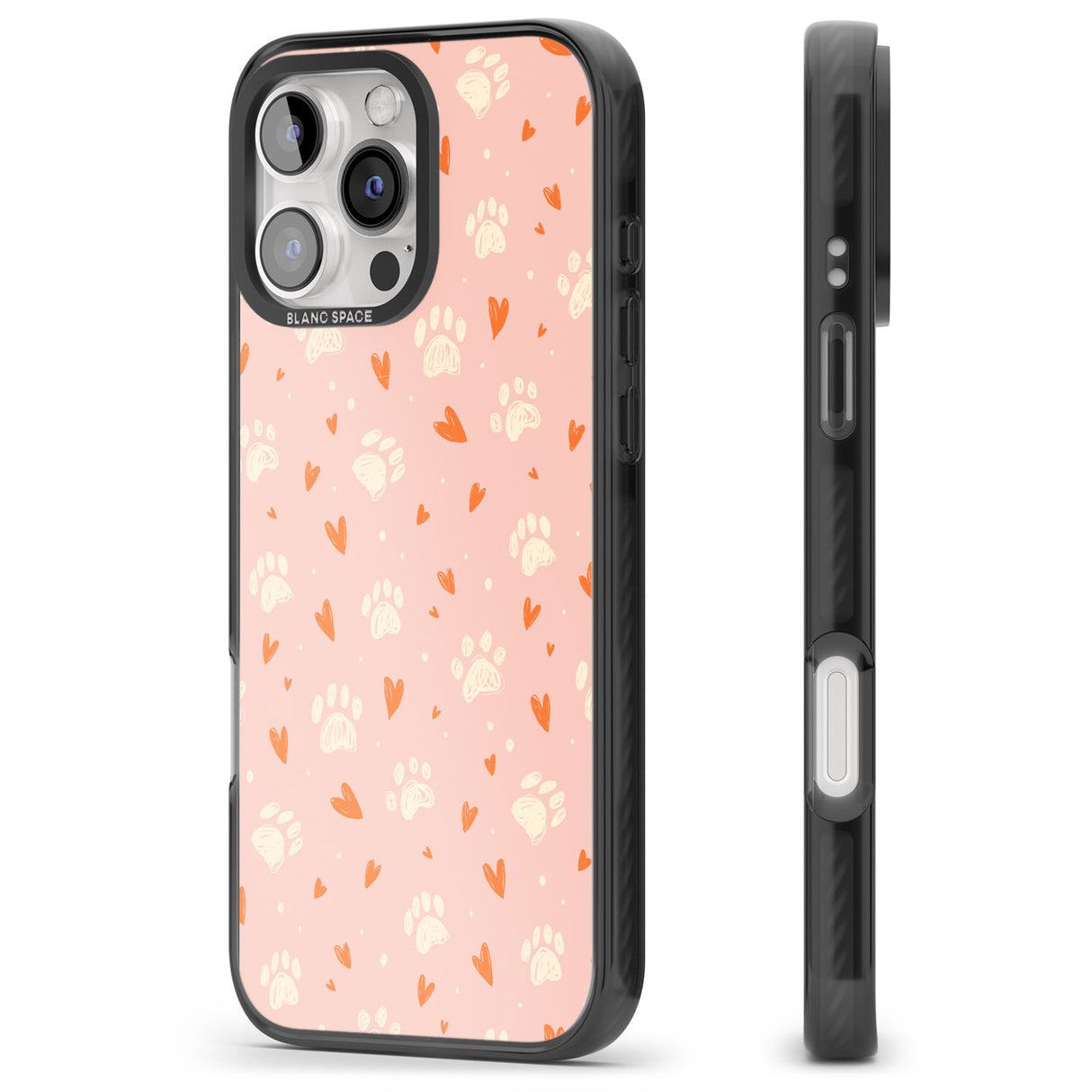 iPhone 16 Pro Max Paws & Hearts Pattern Black Impact Phone Case