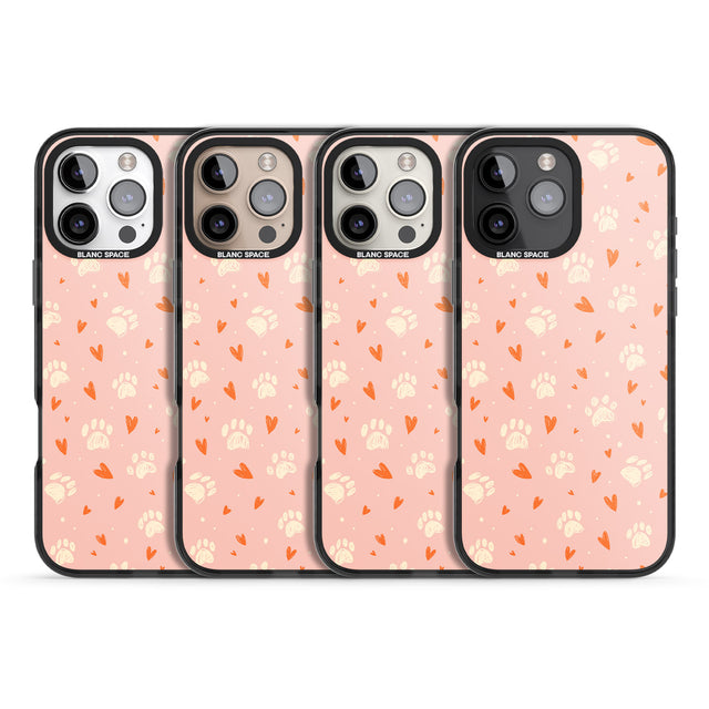 iPhone 16 Pro Max Paws & Hearts Pattern Black Impact Phone Case