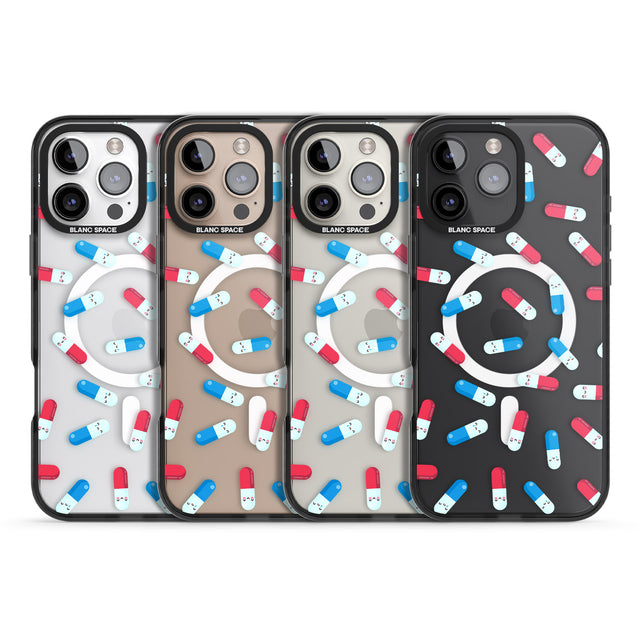 iPhone 16 Pro Max Kawaii Pill Pattern Black Impact Phone Case