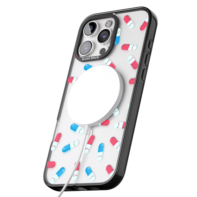 iPhone 16 Pro Max Kawaii Pill Pattern Black Impact Phone Case