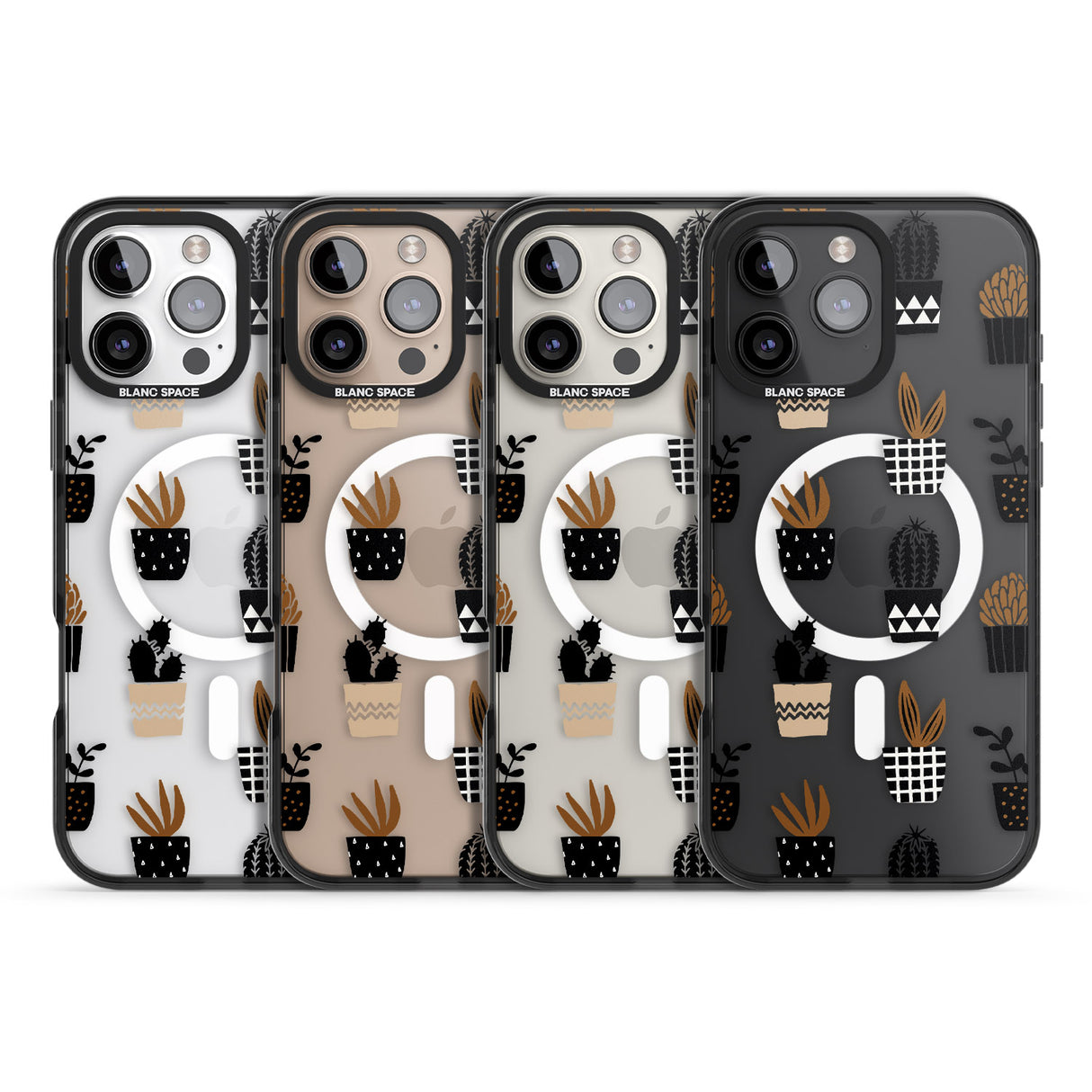 iPhone 16 Pro Max Large Mixed Plants Pattern - Clear Black Impact Phone Case