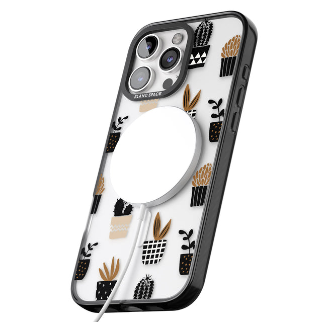 iPhone 16 Pro Max Large Mixed Plants Pattern - Clear Black Impact Phone Case