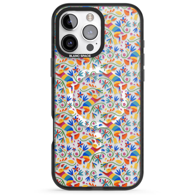 iPhone 16 Pro Max Floral Rabbit Pattern in Rainbow Black Impact Phone Case