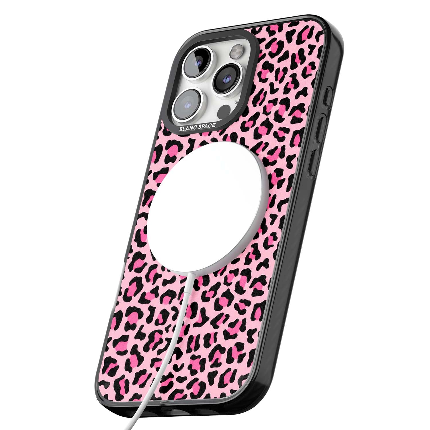 Pink Leopard baddie iPhone case | Black Impact Magsafe case for iPhone 16 Pro, iPhone 16 Pro Max