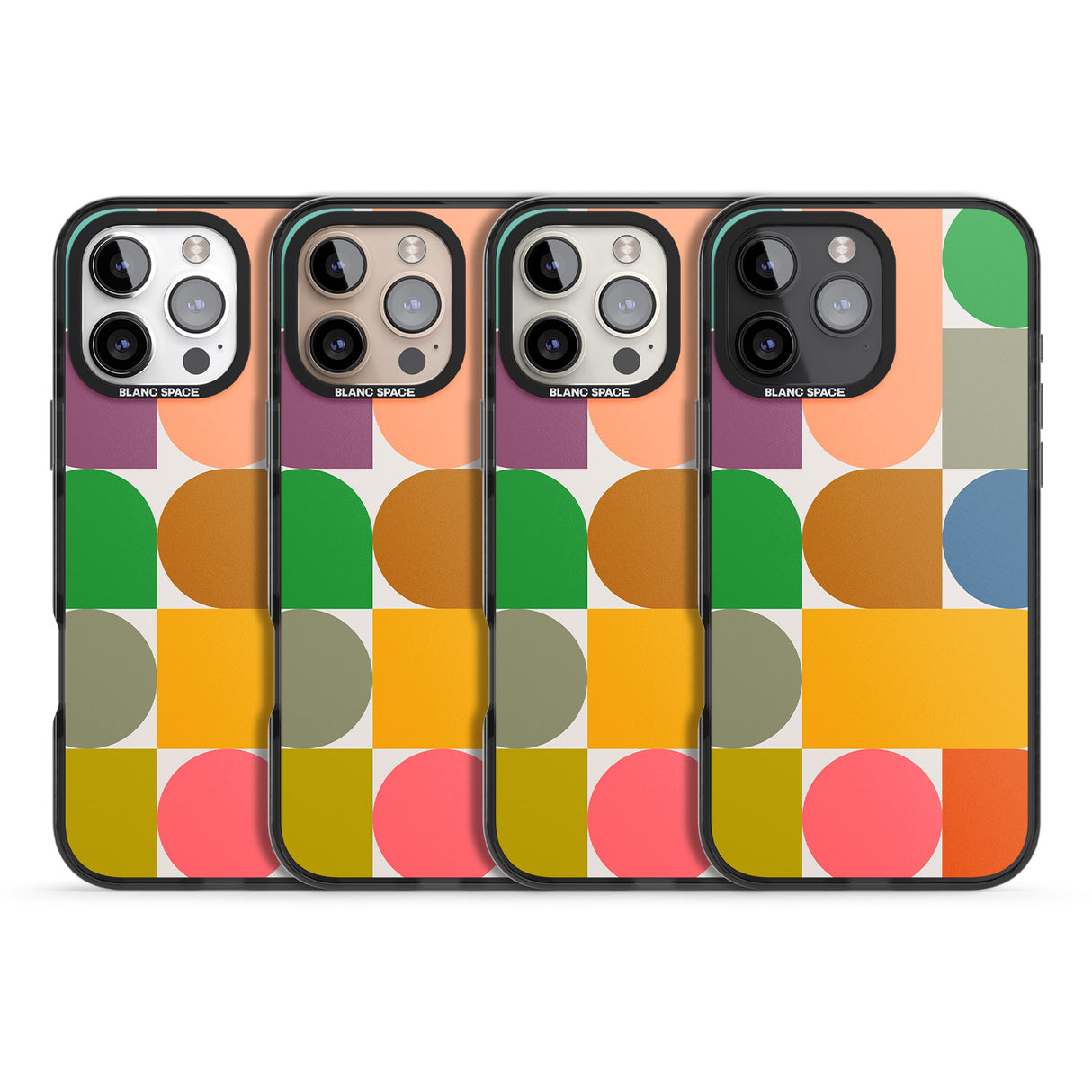 iPhone 16 Pro Max Abstract Retro Shapes: Rainbow Mix Black Impact Phone Case