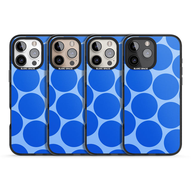 iPhone 16 Pro Max Abstract Retro Shapes: Blue Dots Black Impact Phone Case