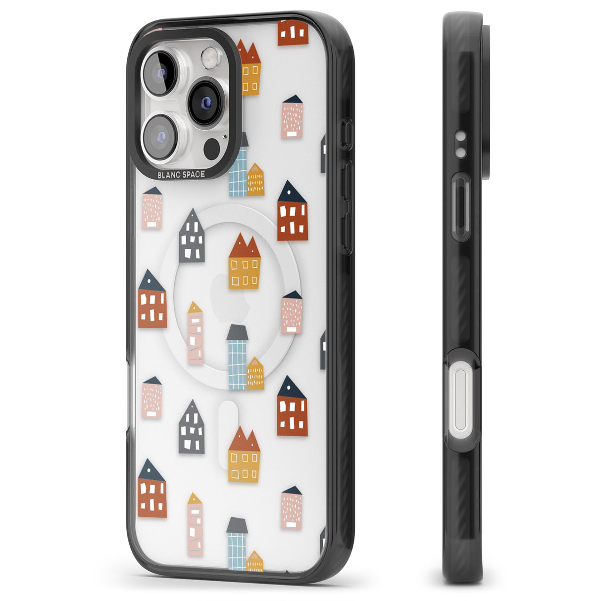 iPhone 16 Pro Max Cute Scandinavian Buildings Black Impact Phone Case