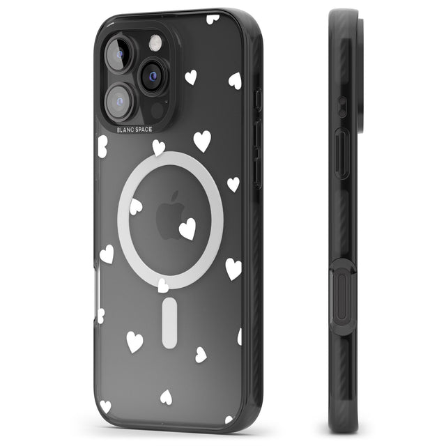 iPhone 16 Pro Max White Hearts Pattern Black Impact Phone Case