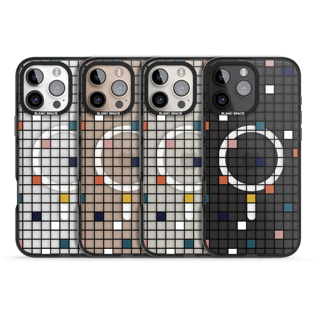 iPhone 16 Pro Max Earthtone Clear Geometric Grid Black Impact Phone Case