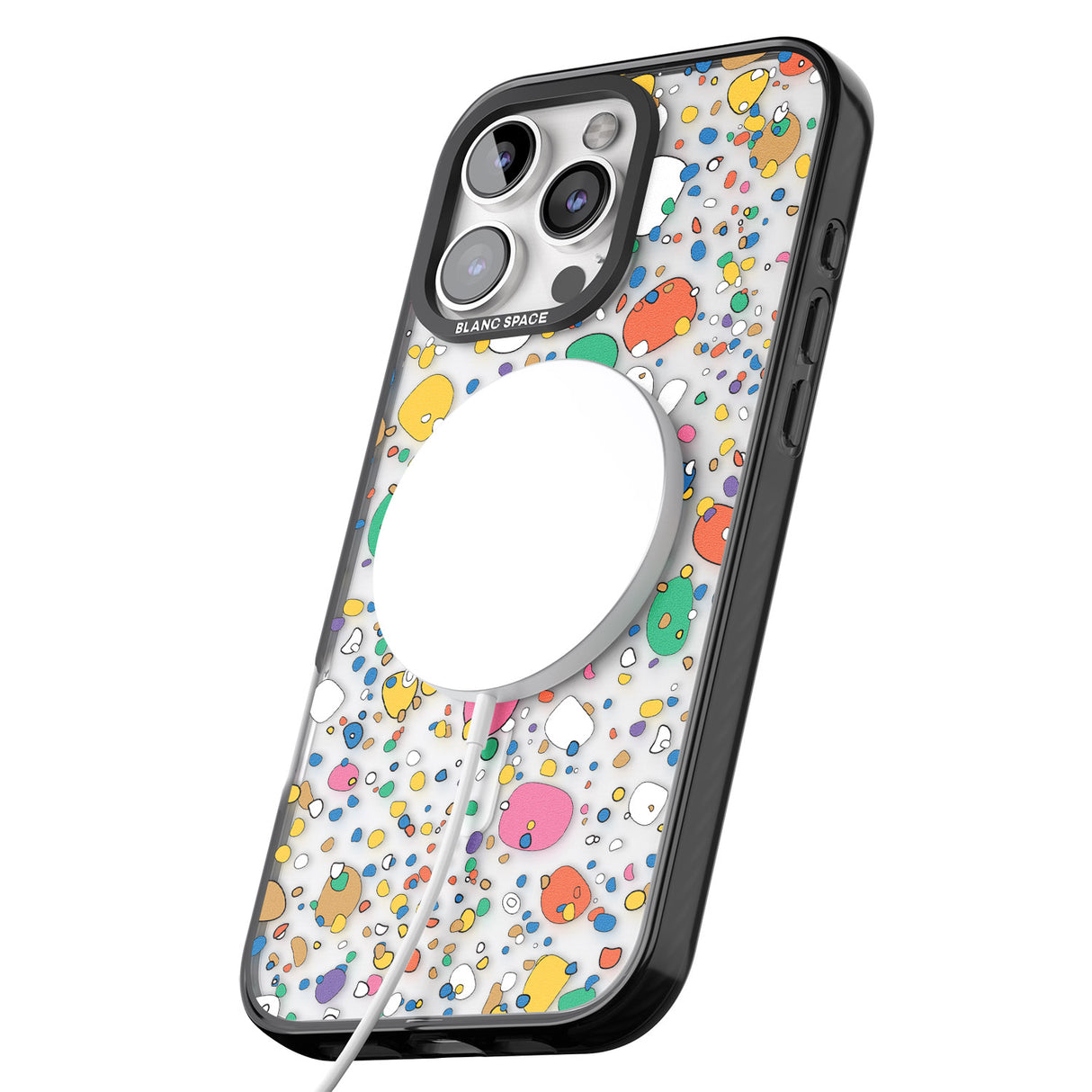 iPhone 16 Pro Max Colourful Confetti Pebbles Black Impact Phone Case