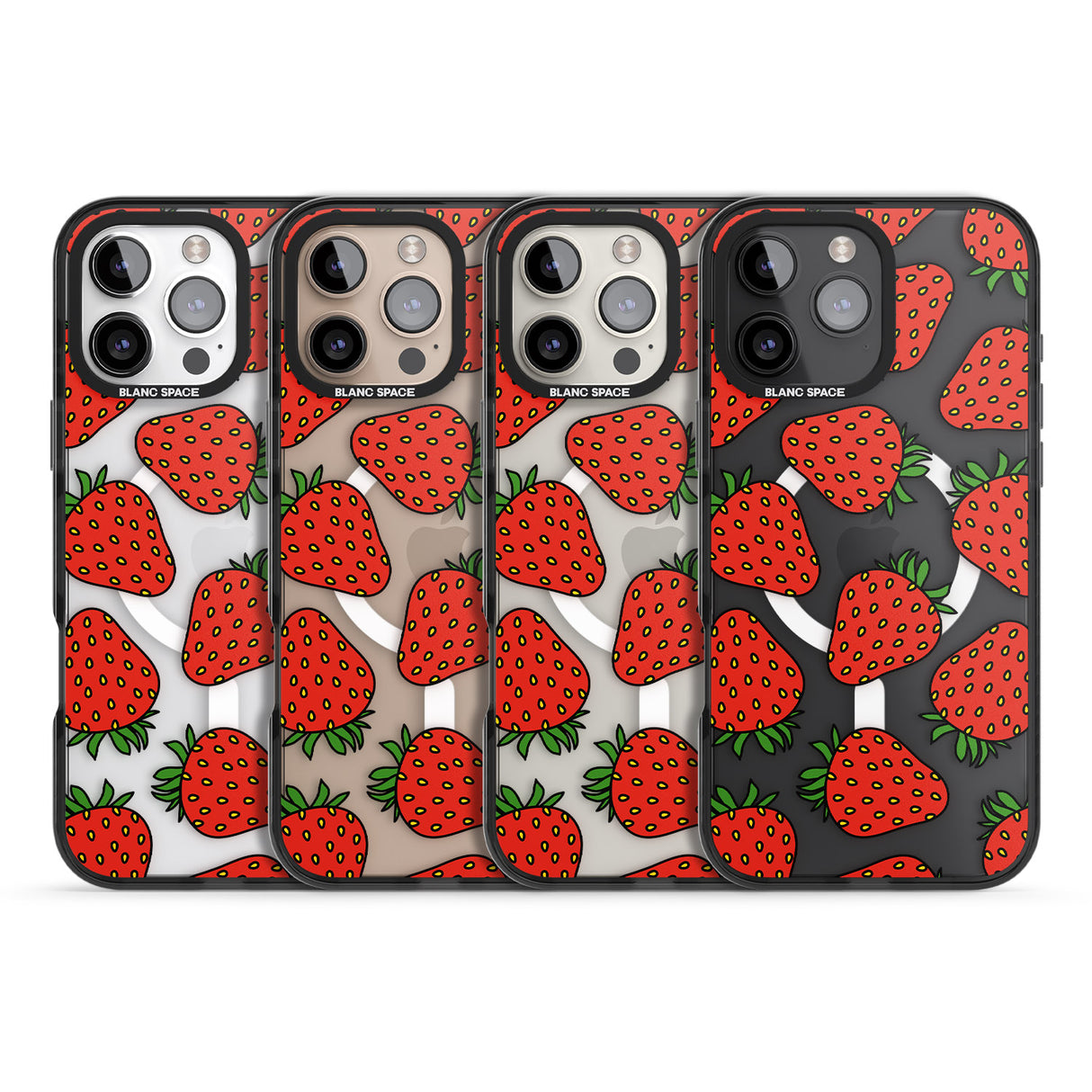 iPhone 16 Pro Max Strawberry Pattern Black Impact Phone Case