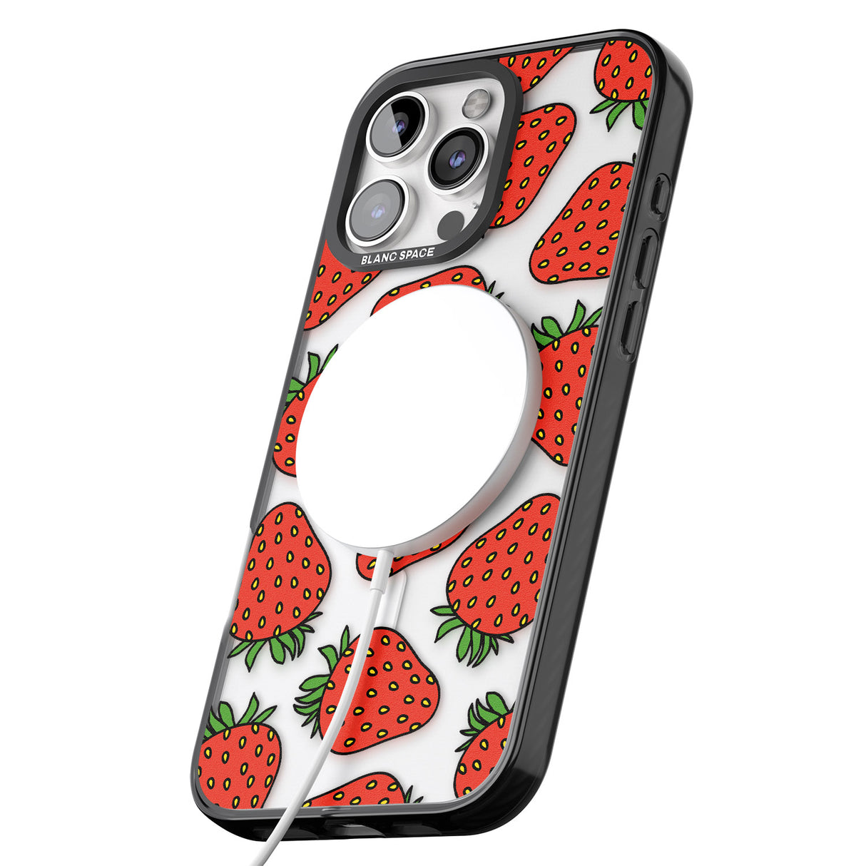 iPhone 16 Pro Max Strawberry Pattern Black Impact Phone Case