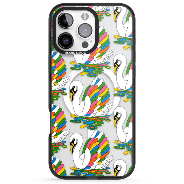 iPhone 16 Pro Max Colourful Swan Pattern Black Impact Phone Case