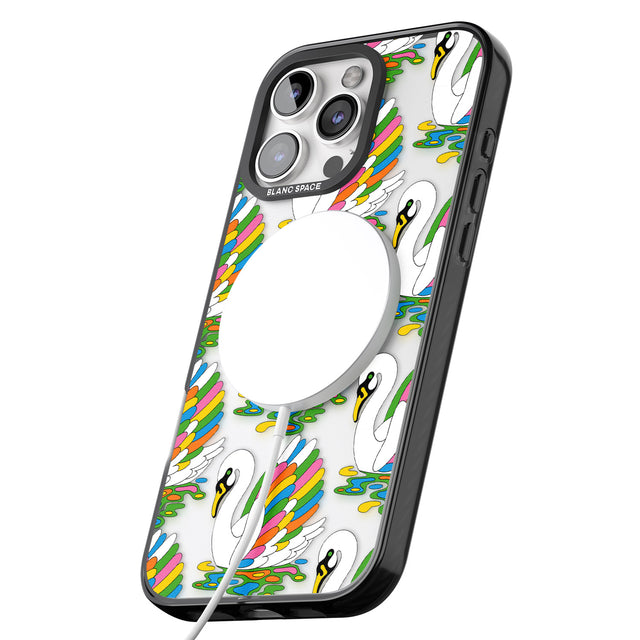 iPhone 16 Pro Max Colourful Swan Pattern Black Impact Phone Case