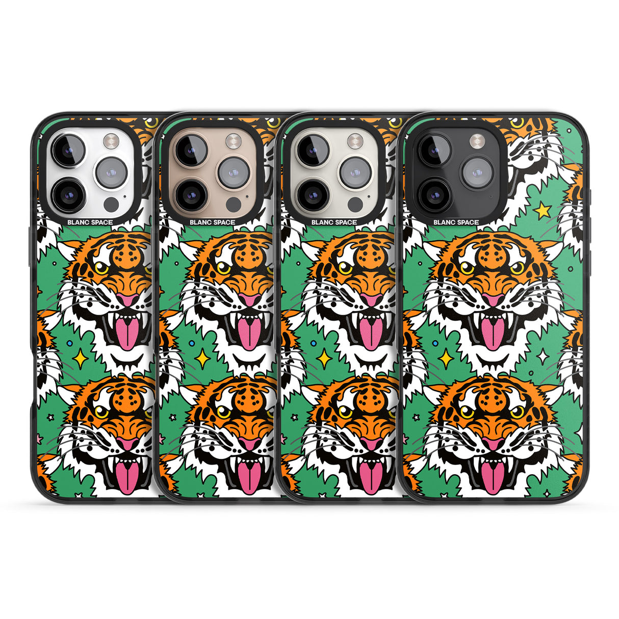 iPhone 16 Pro Max Fierce Jungle Tigers (Green) Black Impact Phone Case