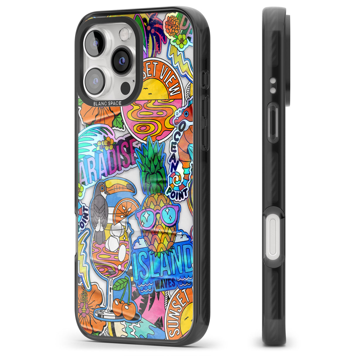 iPhone 16 Pro Max Tropical Vibes Collage Black Impact Phone Case