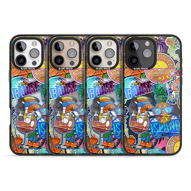 iPhone 16 Pro Max Tropical Vibes Collage Black Impact Phone Case