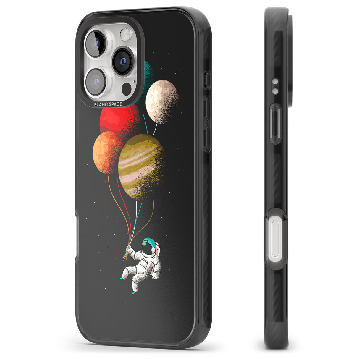 iPhone 16 Pro Max Astronaut Balloon Planets Black Impact Phone Case