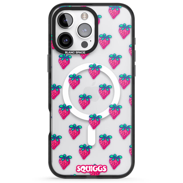 iPhone 16 Pro Max Strawberry Patch Black Impact Phone Case