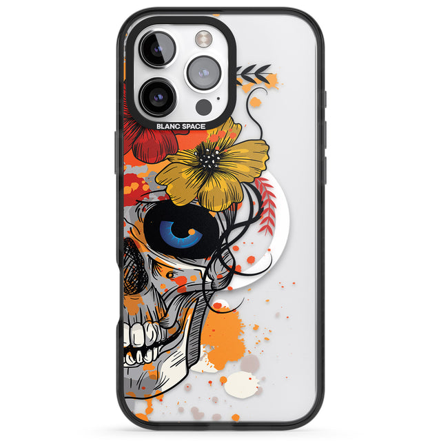 iPhone 16 Pro Max Sugar Skull Flowers Black Impact Phone Case