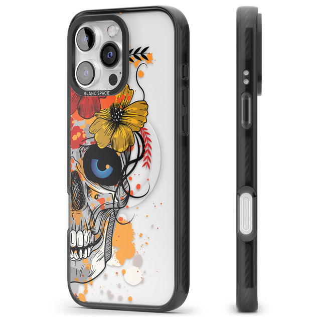 iPhone 16 Pro Max Sugar Skull Flowers Black Impact Phone Case