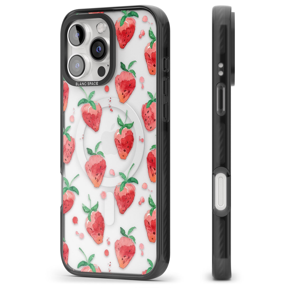 iPhone 16 Pro Max Strawberry Watercolour Black Impact Phone Case