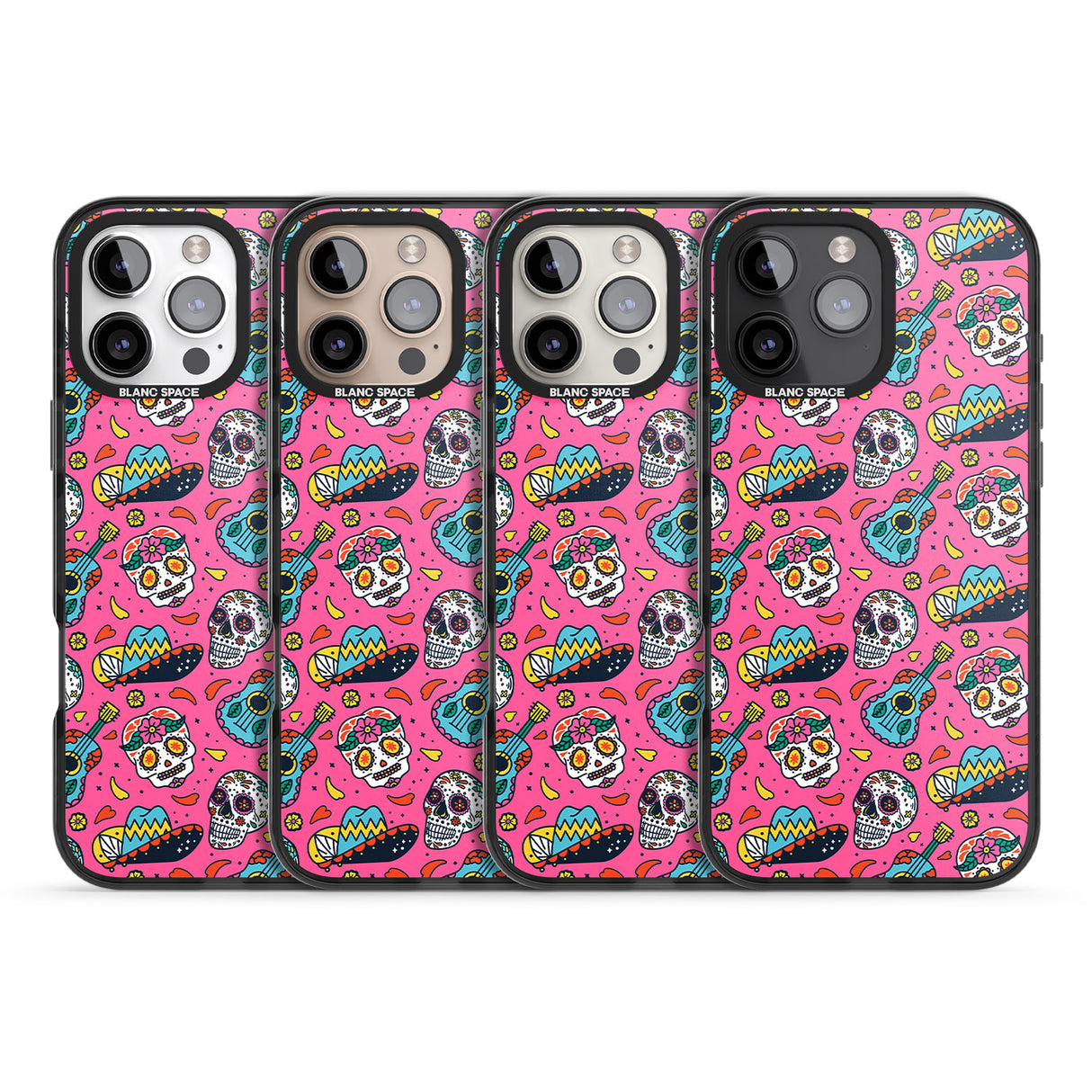 iPhone 16 Pro Max Pink Day of The Dead Pattern Black Impact Phone Case