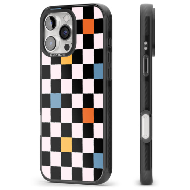 iPhone 16 Pro Max Vibrant Retro Checkered Black Impact Phone Case + Magsafe