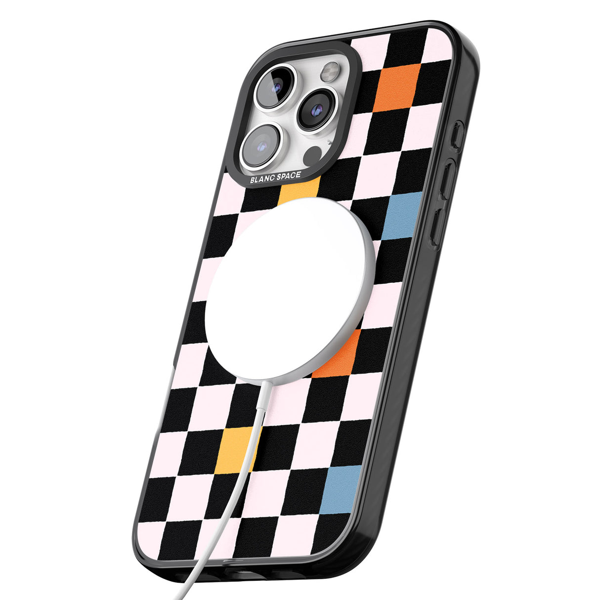 iPhone 16 Pro Max Vibrant Retro Checkered Black Impact Phone Case + Magsafe