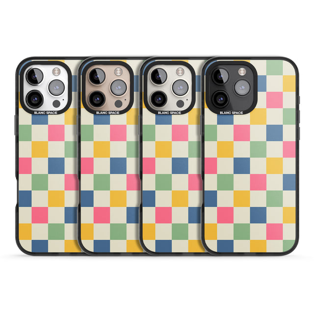 iPhone 16 Pro Max Pastel Multicolor Checkered Black Impact Phone Case + Magsafe