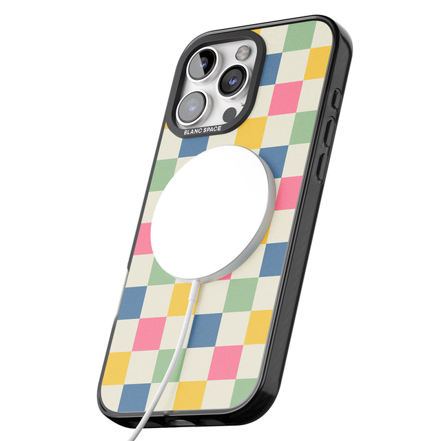 iPhone 16 Pro Max Pastel Multicolor Checkered Black Impact Phone Case + Magsafe