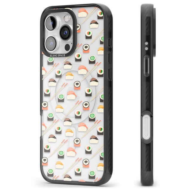 iPhone 16 Pro Max Sushi & Chopsticks Pattern Black Impact Phone Case