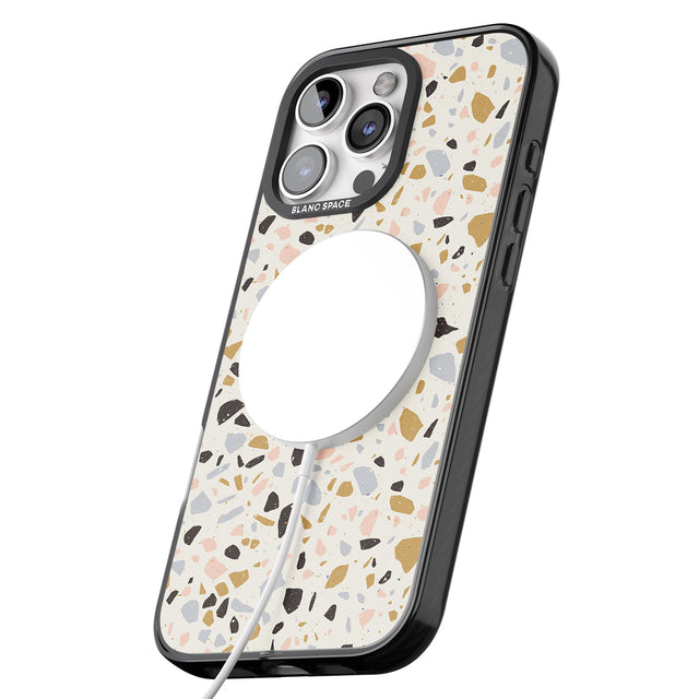 iPhone 16 Pro Max Pale Pink, Blue, & Mocha Terrazzo Pattern Black Impact Phone Case