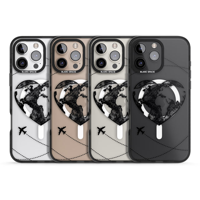 iPhone 16 Pro Max Globe Heart Black Impact Phone Case