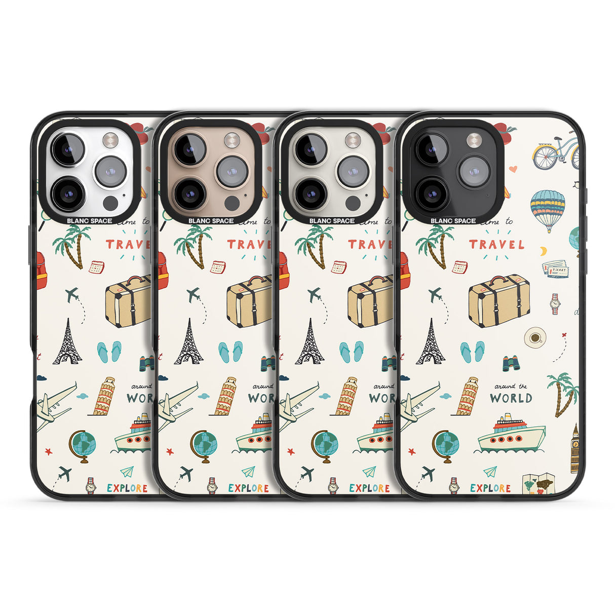 iPhone 16 Pro Max Cute Travel Pattern Cream Black Impact Phone Case