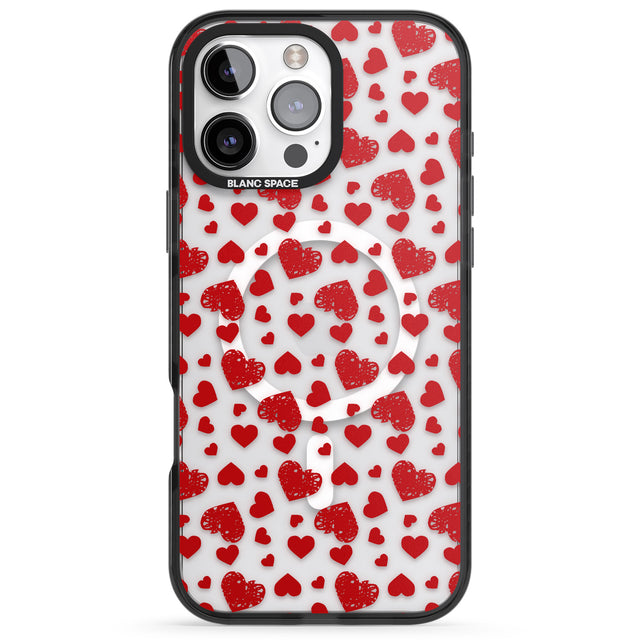 iPhone 16 Pro Max Sketched Heart Pattern Black Impact Phone Case