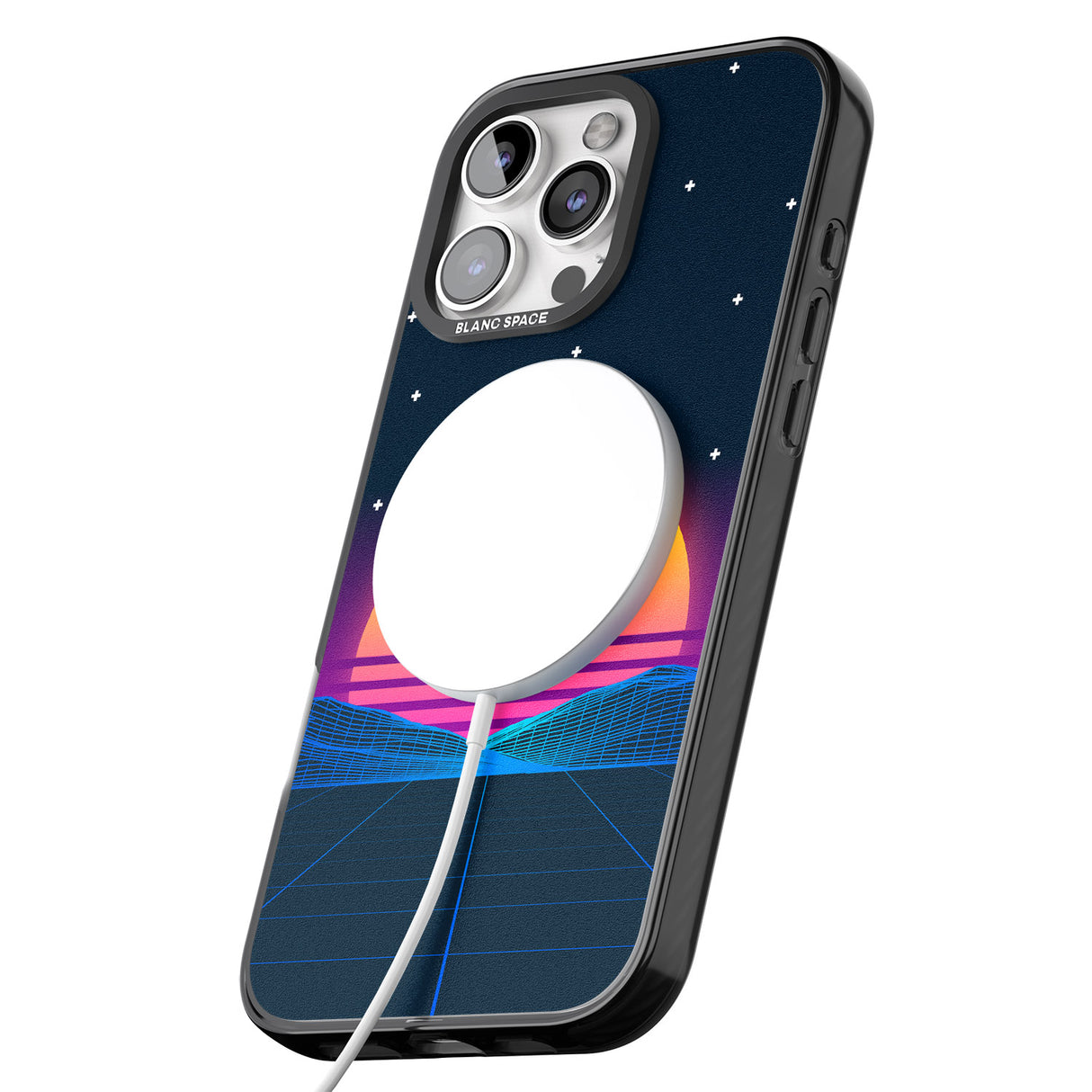 iPhone 16 Pro Max Retro Sunset Vaporwave Black Impact Phone Case