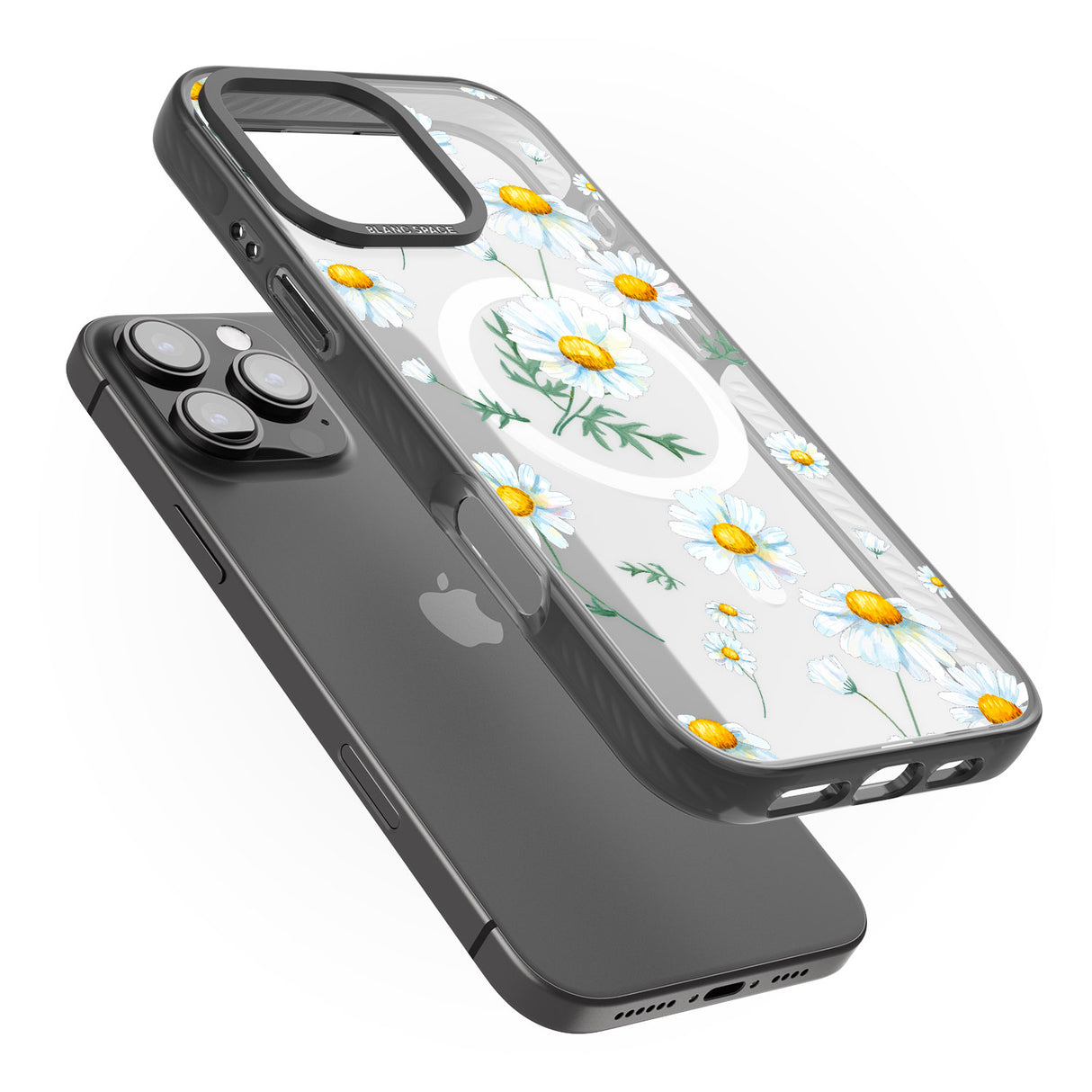 iPhone 16 Pro Max Vintage Painted Daisies Black Impact Phone Case + Magsafe