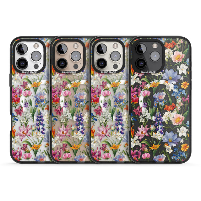 iPhone 16 Pro Max Vintage Wildflowers Black Impact Phone Case + Magsafe