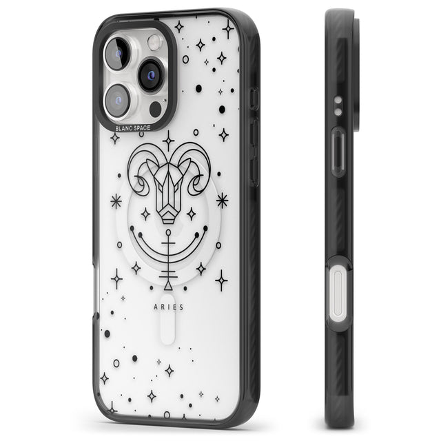 iPhone 16 Pro Max Aries Emblem - Transparent Design Black Impact Phone Case