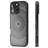 iPhone 16 Pro Max Large White Mandala Design Black Impact Phone Case