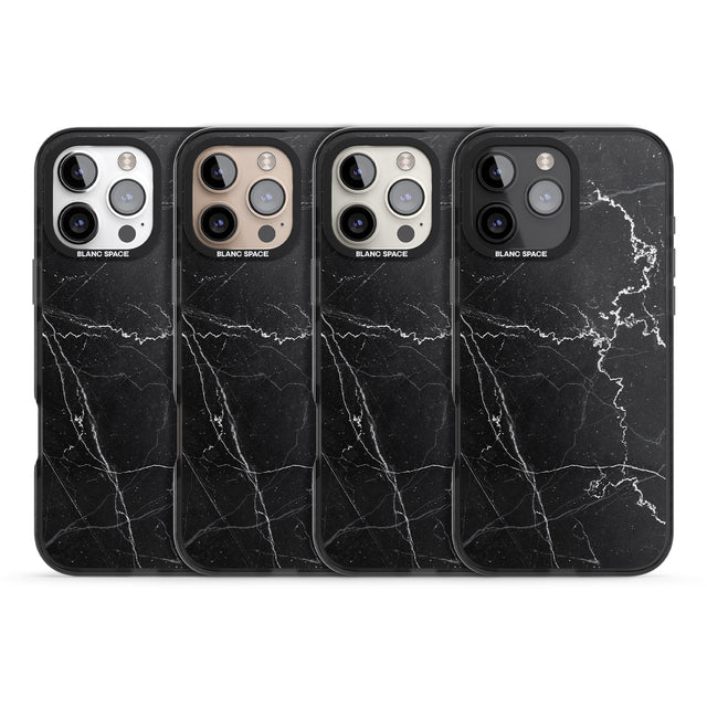 iPhone 16 Pro Max Bold Black Marble with White Texture Black Impact Phone Case