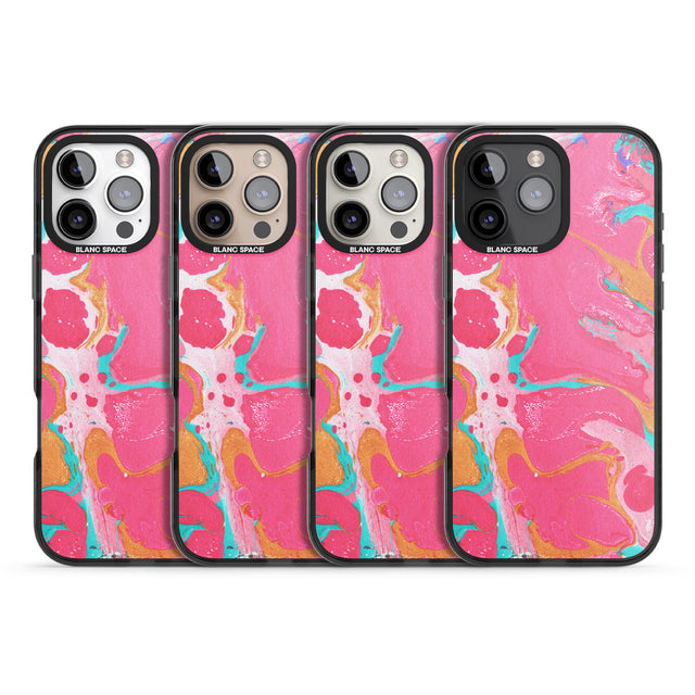 iPhone 16 Pro Max Pink, Orange & Turquoise Marbled Paper Pattern Black Impact Phone Case