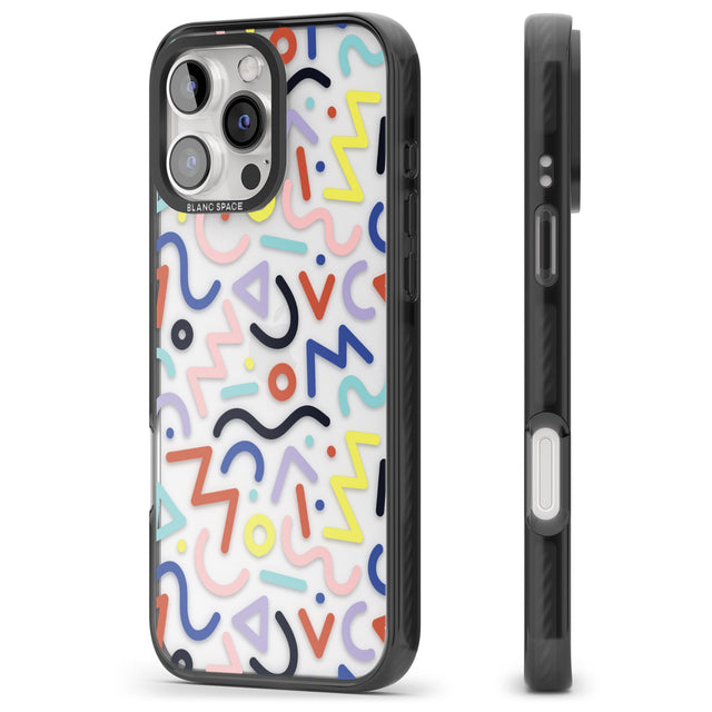 iPhone 16 Pro Max Colourful Squiggles Memphis Retro Pattern Design Black Impact Phone Case