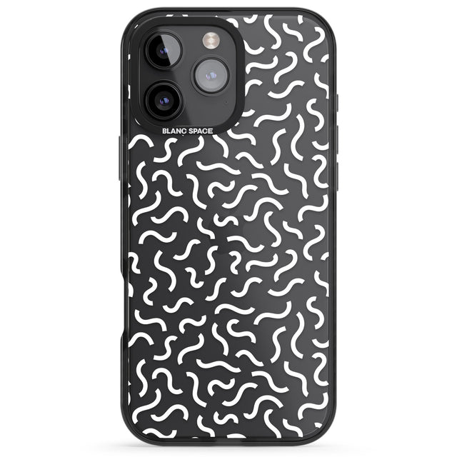 iPhone 16 Pro Max White Wavy Squiggles Memphis Retro Pattern Design Black Impact Phone Case